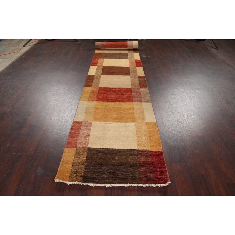 Modern Gabbeh Kashkoli Oriental Long Wool Runner Rug Hand-knotted - 2'7" x 16'2"
