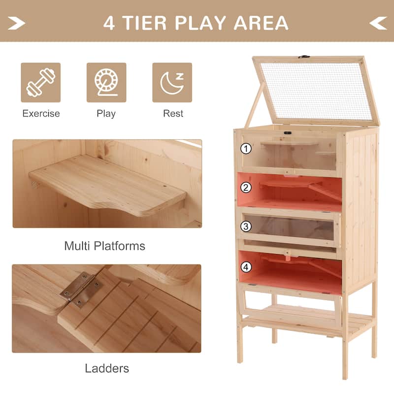 5-Tier Small Pet Cage for Hamsters and Mice with Solid Wood Frame Storage and Panels - 23.5" L x 15.75" W x 47.25" H