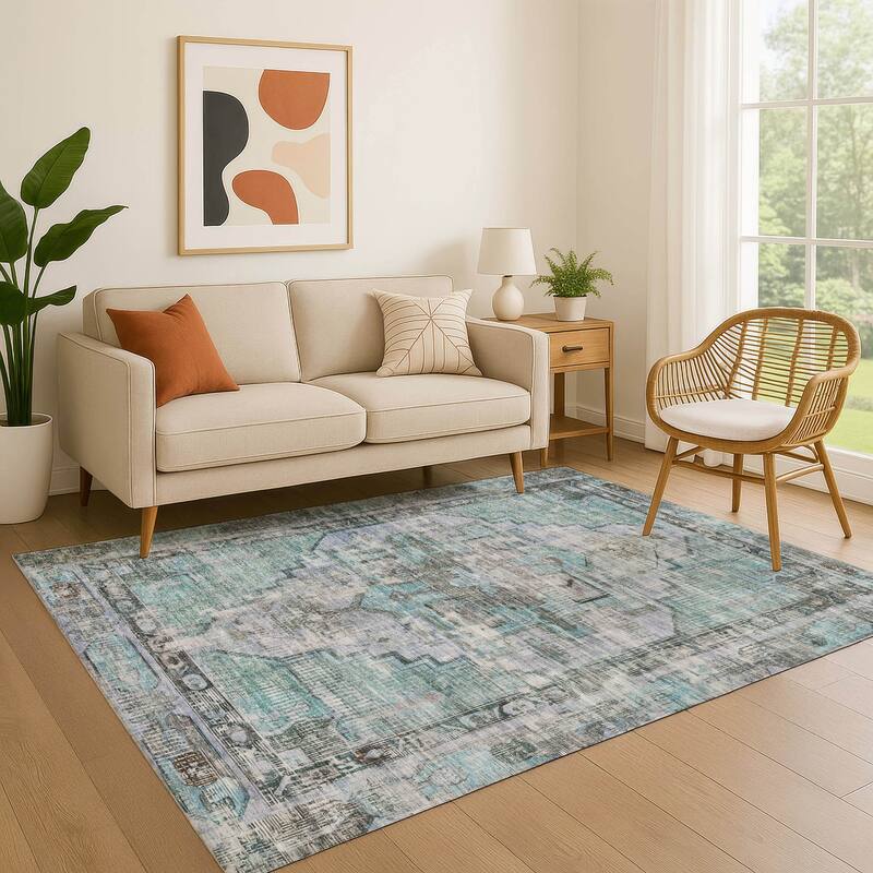 Premium Washable Super Soft Vintage Traditional Mayfield Rug - Teal - 10' x 14'