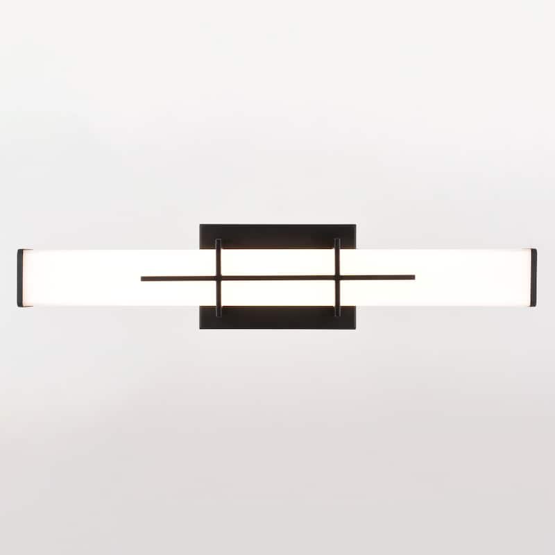 Fuller Park 1 Light LED Matte Black Contemporary Bathroom Vanity Fixture White Glass - 22.5-in W x 4.75-in H x 4.25-in D