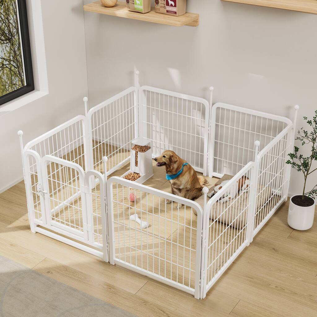 24.5" Tall Dog Playpen, Heavy Duty 8-Panel Metal Fence with Door, Portable for Small to Large Pets