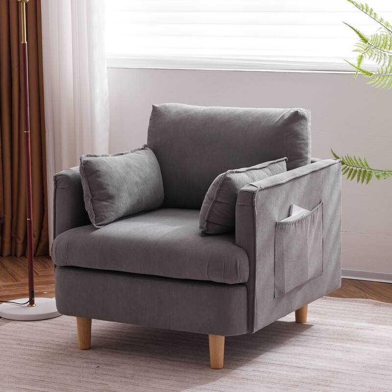 Modern Accent Armchair Upholstered Sofa Club Chair with 2 Pillow - Grey