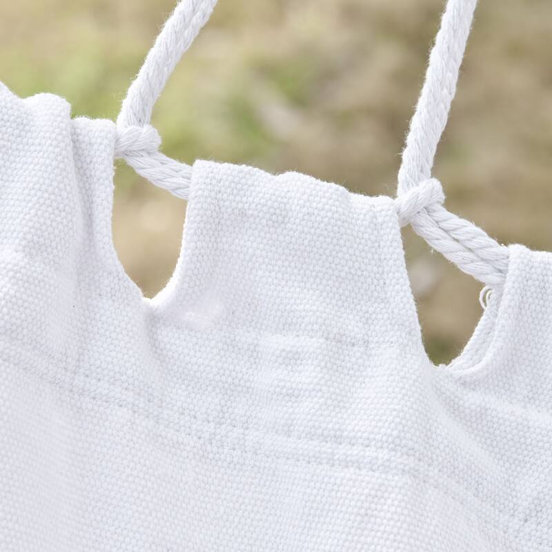 Outsunny Brazilian Style Hammock Extra Large Cotton Hanging Camping Bed with Carrying Bag, for Patio Backyard Poolside, White