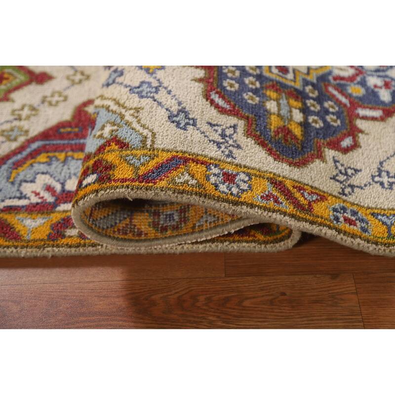 Geometric Beige Kazak Indian Rug Handmade Wool Carpet - 2'7"x 6'0"