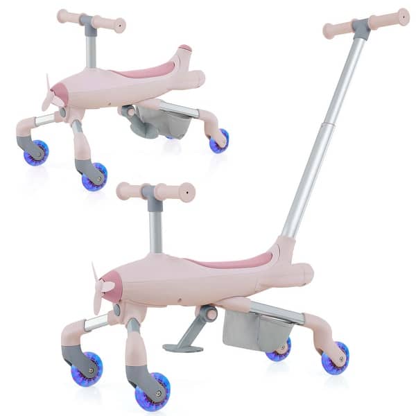 slide 2 of 18, Costway 2-in-1 Kids Ride-on Push Car with LED Lighted Wheels Removable - See Details Pink