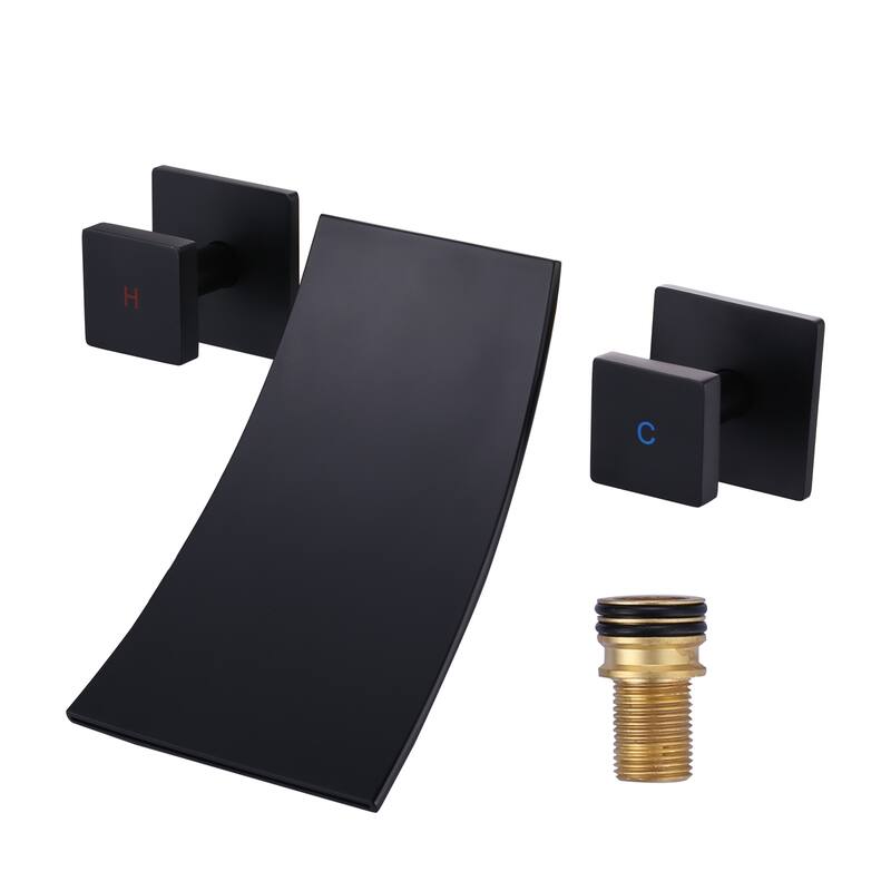 WOWOW Double Handle Wall Mount Waterfall Bathroom Bathtub Faucet - Matte Black