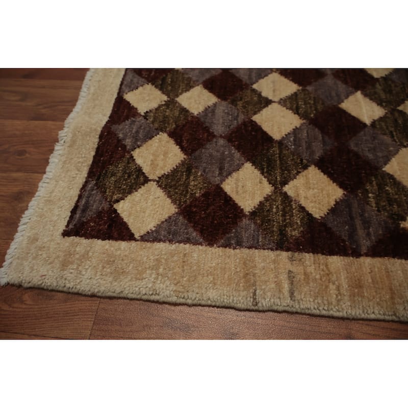Hand Knotted Oriental 100% Wool Carpet Modern All-Over Brown Contemporary Area Rug - 6' 0'' X 3' 10''