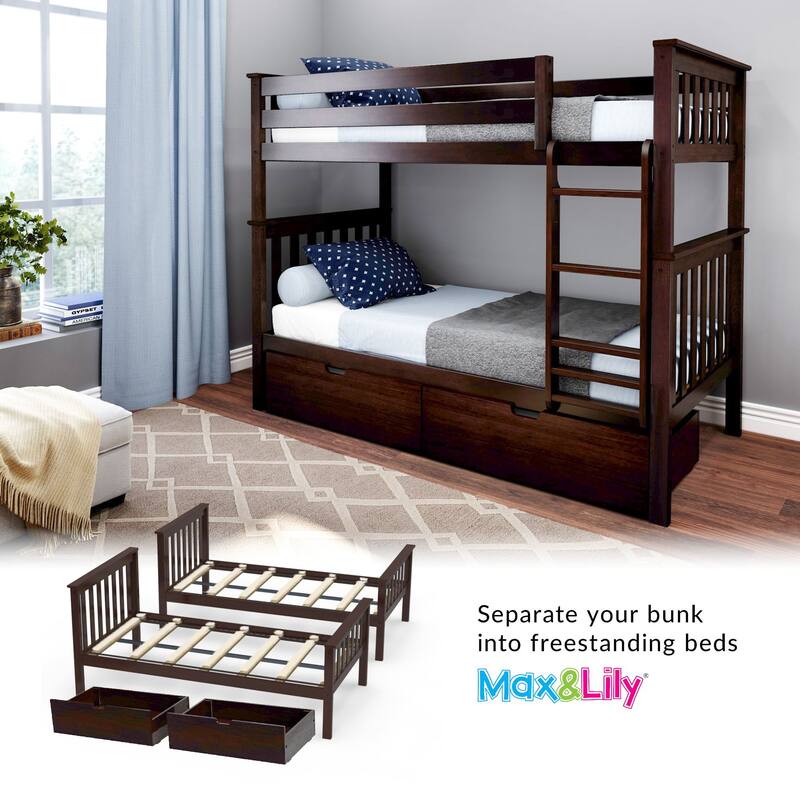 Max and Lily Twin Bunk Bed with Storage Drawers