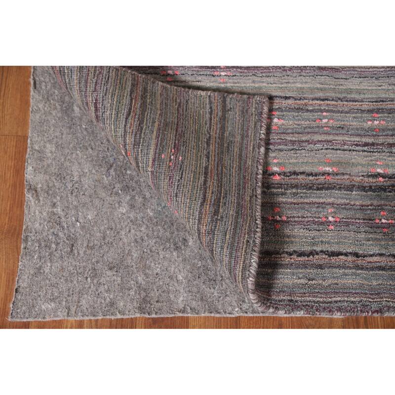 Striped Gabbeh Area Rug Hand-Knotted Indian Wool Carpet - 8'9"x 11'8"