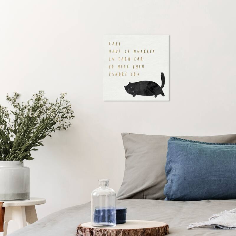 Wynwood Studio Canvas Animals Cat Ear Muscles Black and Metallic Gold Glam Wall Art Canvas Print - 12 x 12