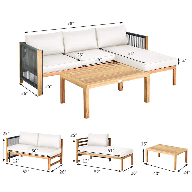 Costway 3PCS Patio Acacia Wood Sofa Furniture Set Thick Cushion - See Details