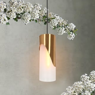 Ottilie Modern Farmhouse 1-Light Gold Cylinder Kitchen Island Pendant Light with Frosted Glass