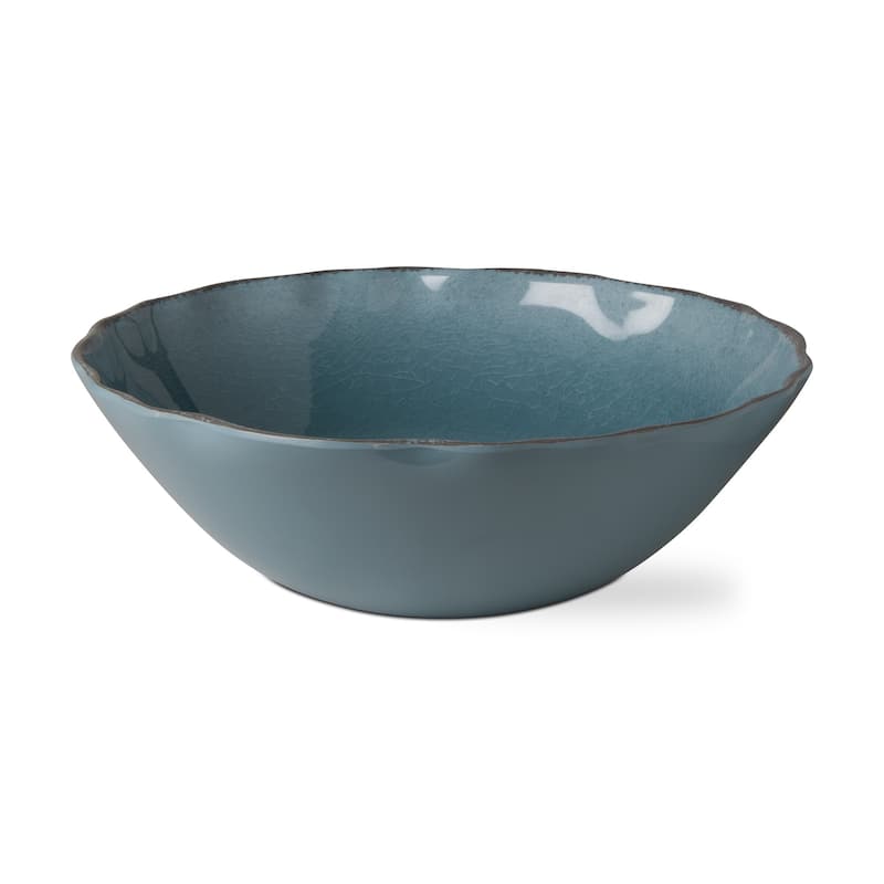 11.8"x11.8" Veranda Cracked Glazed Solid Wavy Edge Melamine Serveware Bowl Dishwasher Safe Indoor Outdoor Aqua Blue