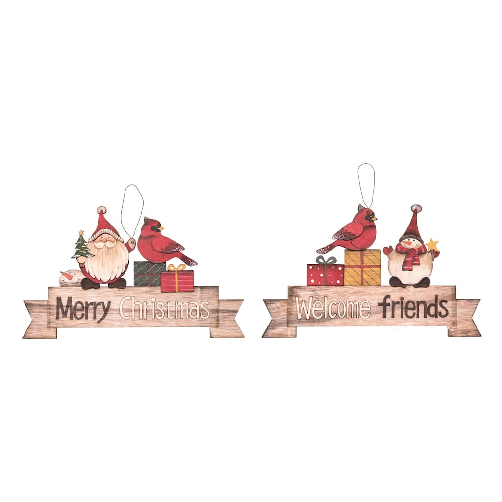 Transpac Plywood Cute Christmas Hanging Sign Décor Set of 2 Christmas Home Decorations