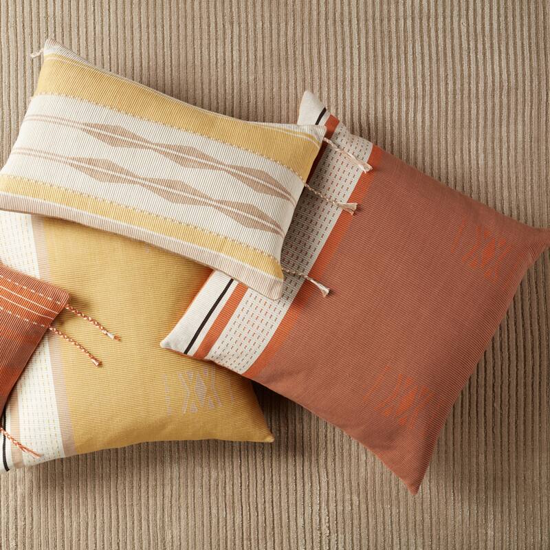 Mahalia Yellow/ Light Taupe Tribal Lumbar Pillow