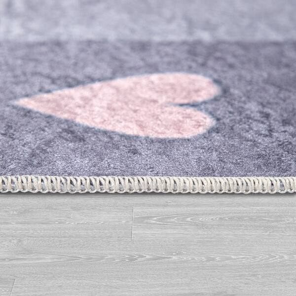 Kid's Rug Playmat Sweet Cloud and Stars in Grey Pink Bed Bath