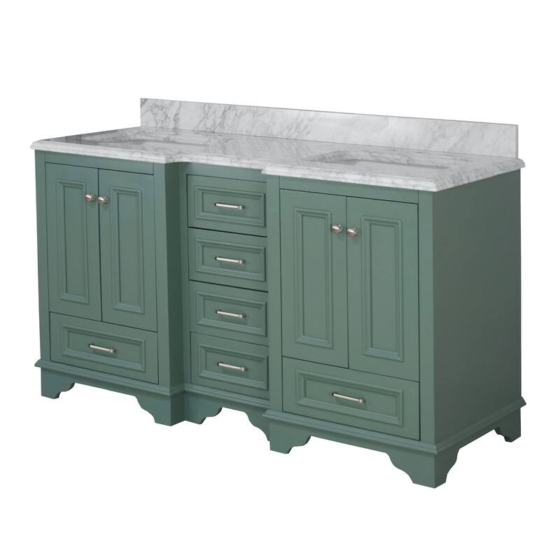 KitchenBathCollection Nantucket 60" Double Bathroom Vanity with Carrara Marble Top