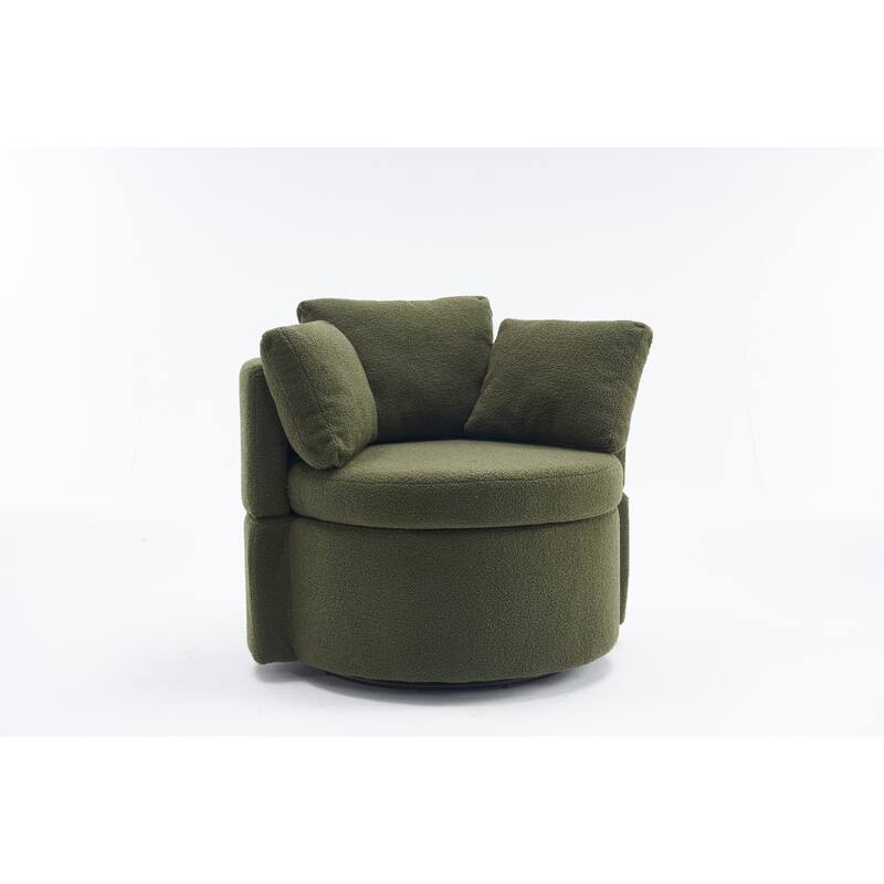 Teddy Fabric Swivel And Storage Chair With Back Cushion For Living Room