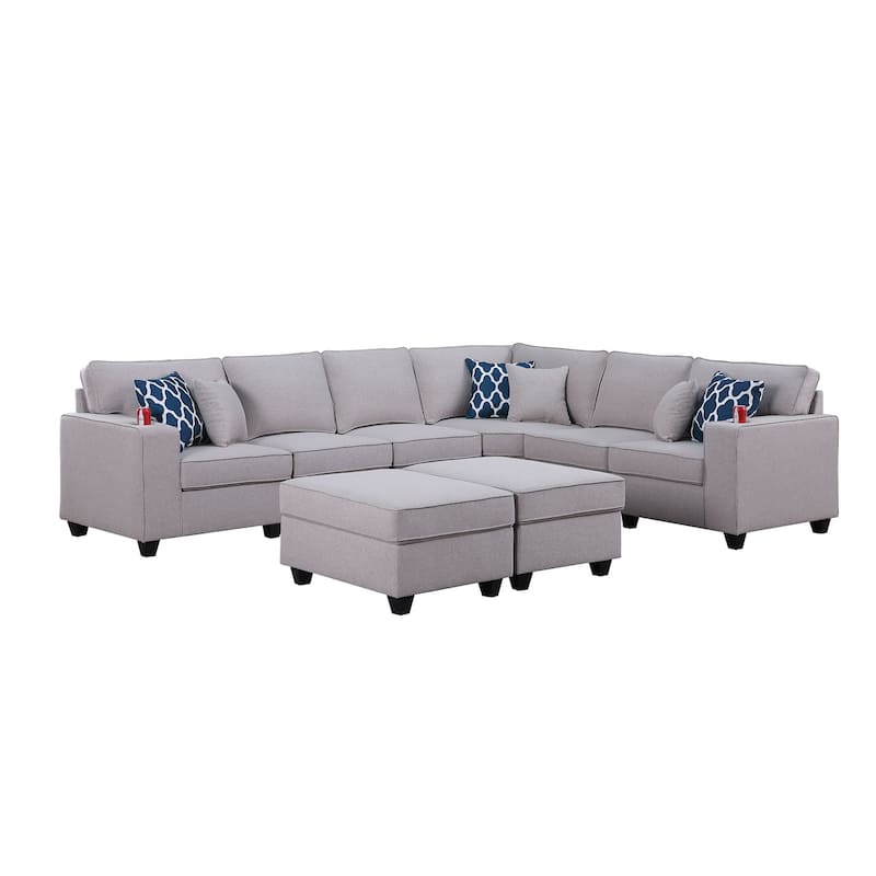 8 Piece L-Shape Sectional Sofa with 2 Ottomans in Light Gray