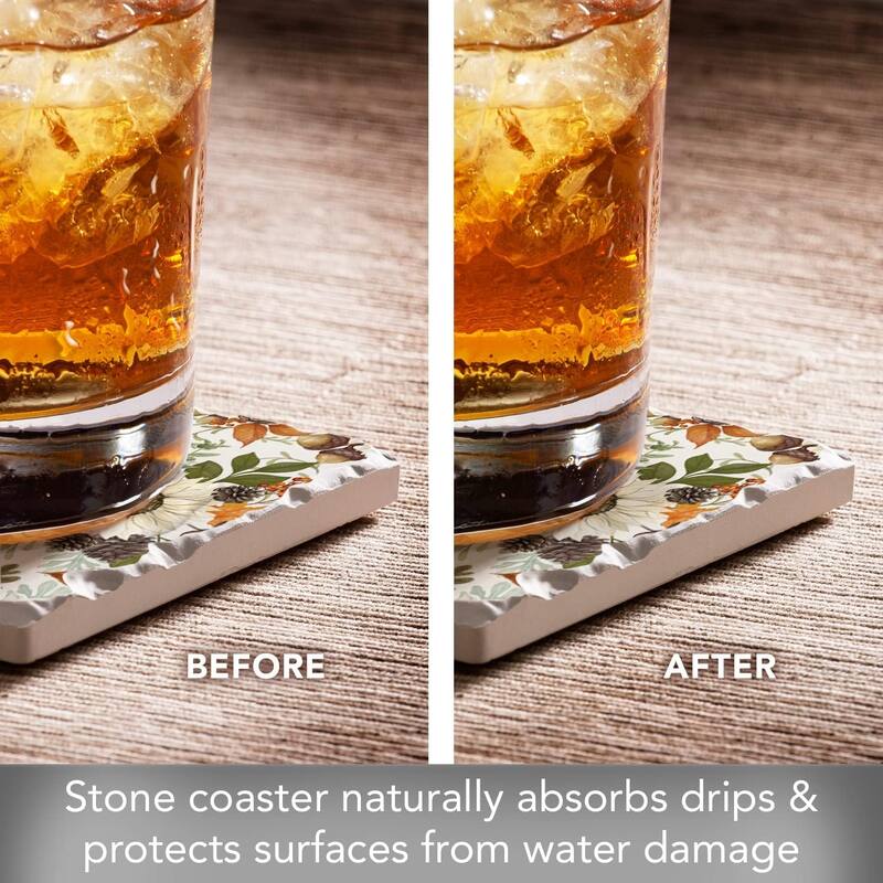 Absorbent Stone Tumbled Tile Coasters, Farmhouse Floral, Set of 4