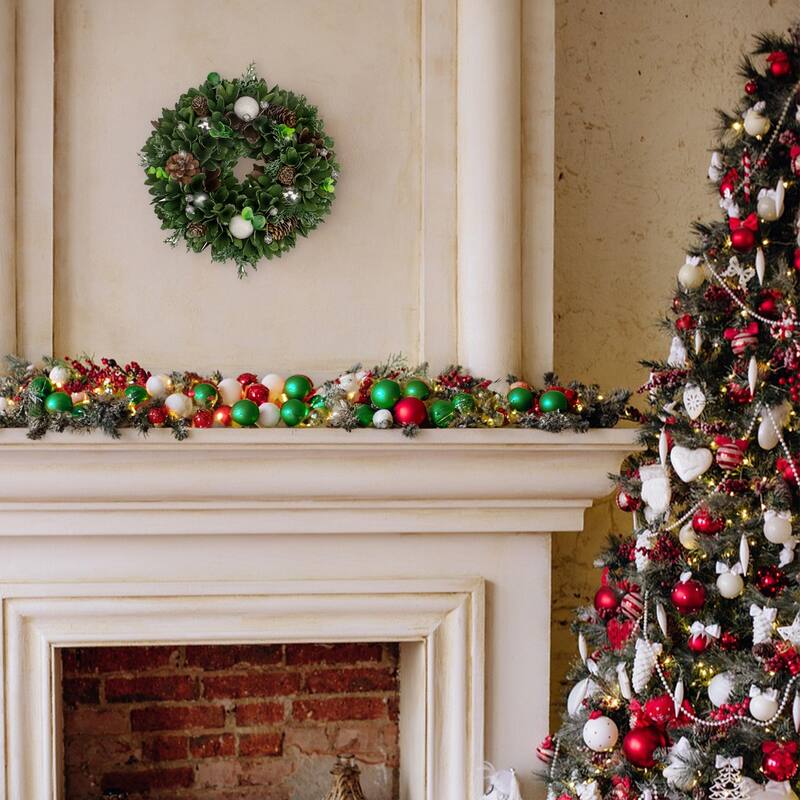 Artificial Christmas Wreath With Pine Cones and Ornaments - 14" Unlit.