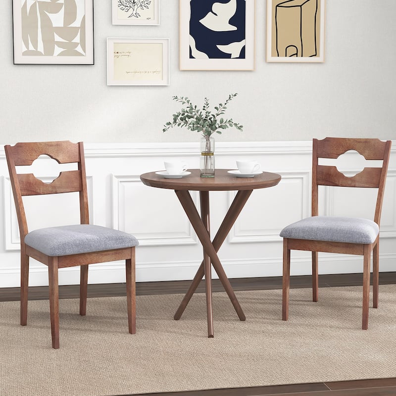 Gymax Set of 2 Dining Chair w/ Padded Seat High Back Rubber Wood Frame
