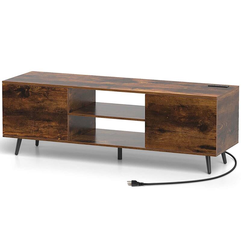 Modern TV Stand Entertainment Center w/ Power Outlet for TV up to 60'' - Brown