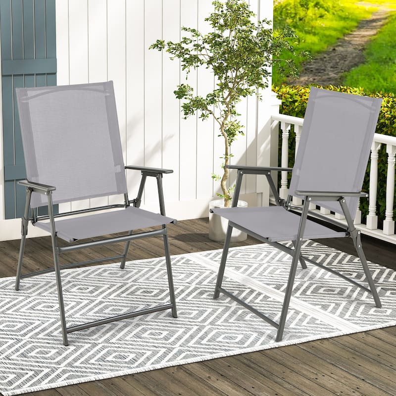 Costway 4pcs Patio Folding Portable Dining Chairs Metal Frame Armrests - See Details