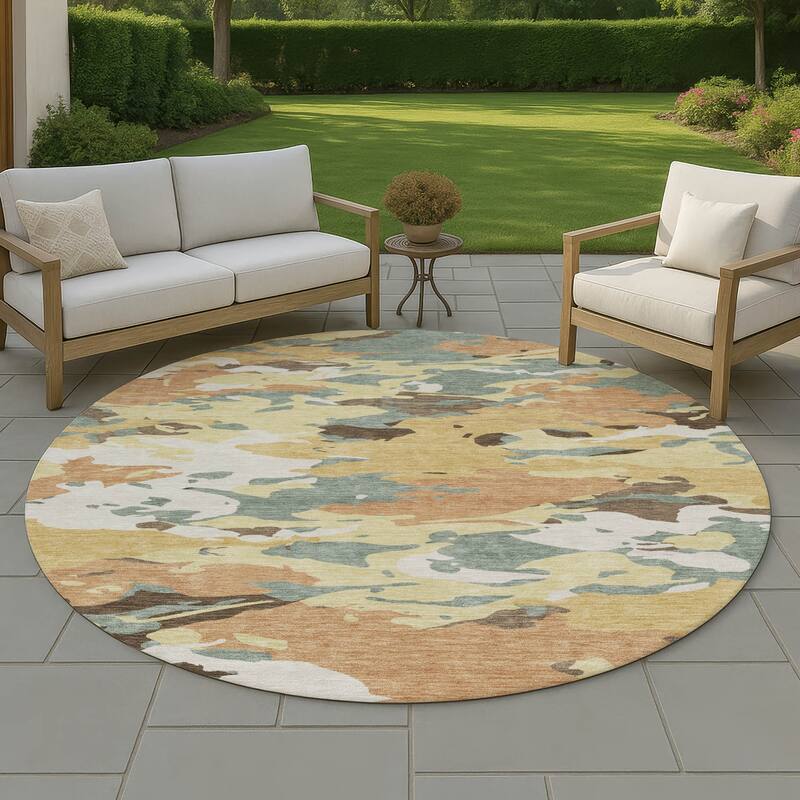 Machine Washable Indoor/ Outdoor Abstract Mexi Chantille Rug - Gold - 8' x 8'