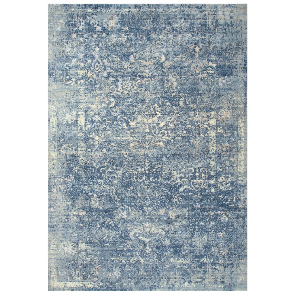 Alora Decor Essential Blue, Grey, and Cream Fleur De Lis Wool Blend Rug