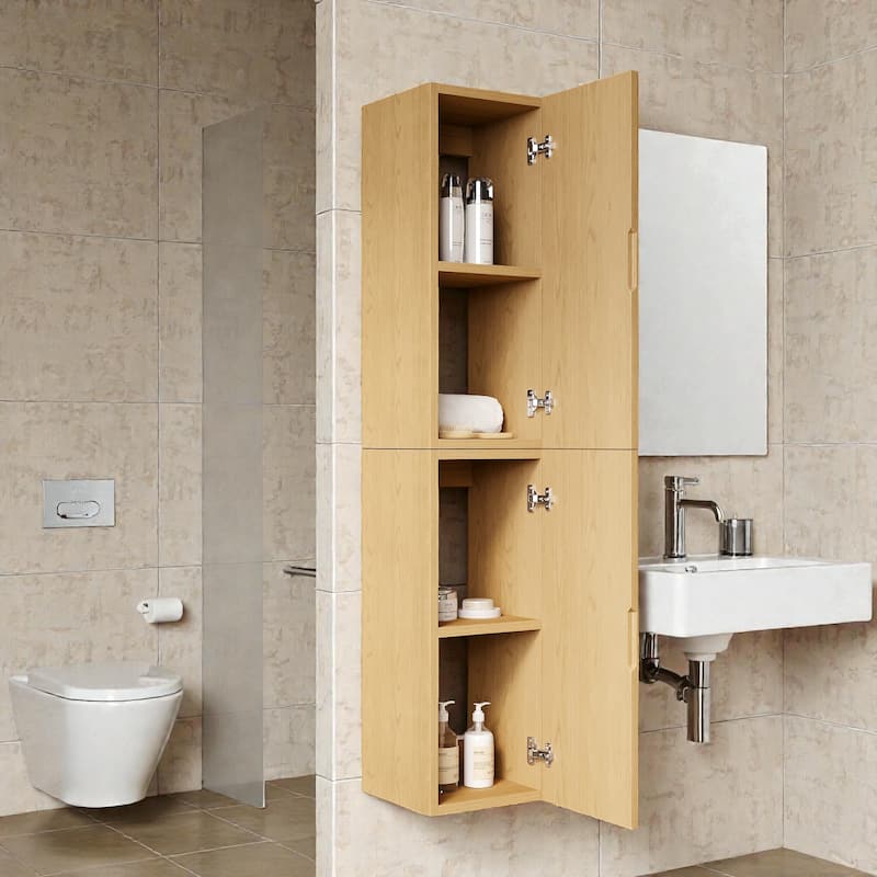 59" Tall Wall Mounted Bathroom Cabinet with 2 Doors, Narrow Plywood Storage Cabinet for Small Spaces, Laundry & Living Room