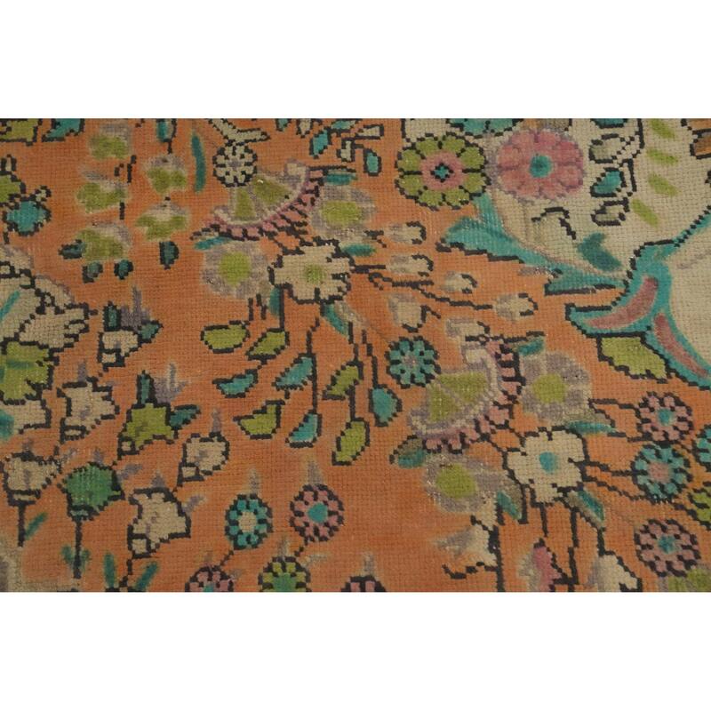 Hand Knotted Oriental 100% Wool Carpet Traditional Floral Oranges & Rust Tabriz Area Rug - 9' 2'' X 6' 6''