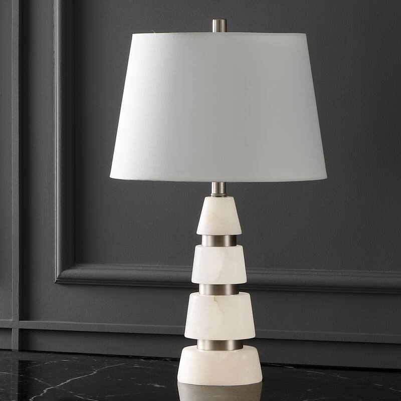 SAFAVIEH Couture Hertha Alabaster Table Lamp - 15 In W x 15 In D x 25 In H - 15Wx15Dx25H - White/Nickel