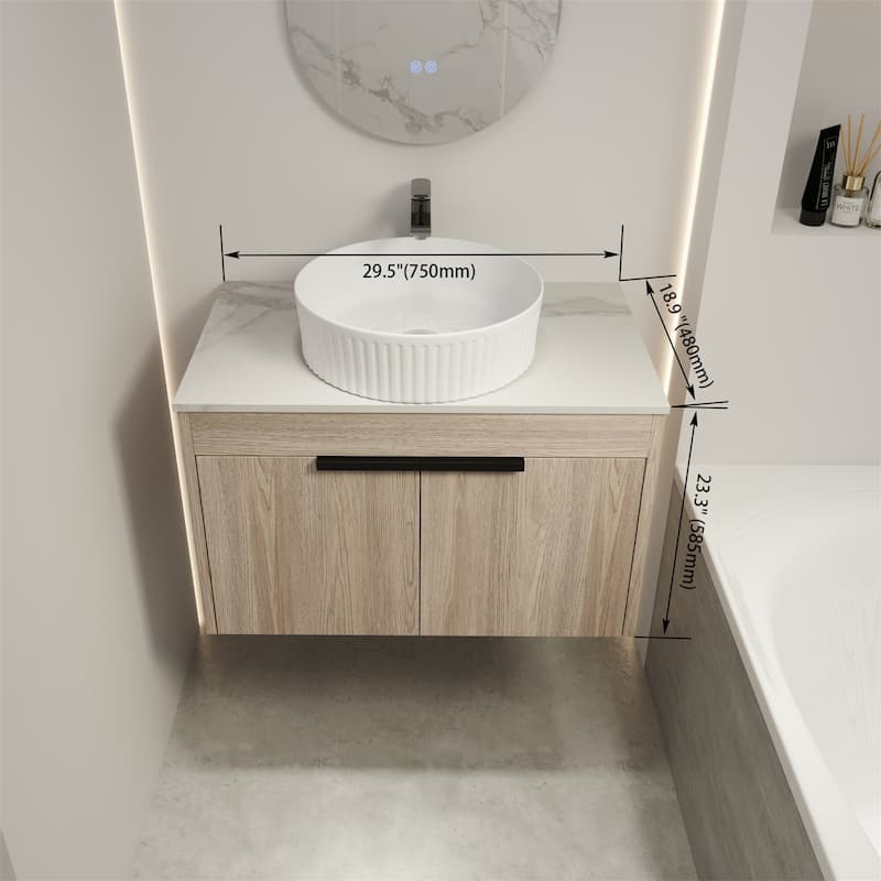 Wall Mounted White Oak Vanity With Soft Close Door