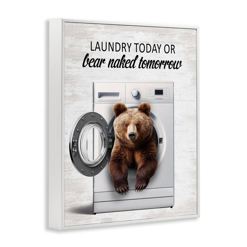 Stupell Bear Naked Funny Laundry Framed Giclee Art Design By Lettered and Lined