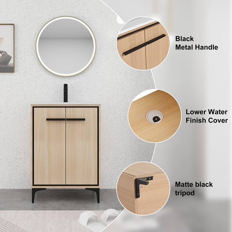 BNK 24/30 inch Freestanding Single Sink Bathroom Vanity with Soft Close Door and 1 adjustable shelf
