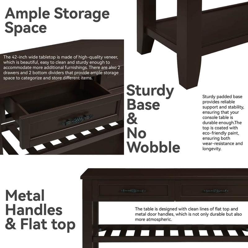 Vintage-Inspired Pine Console Table - Two-Tier Open Shelf Design for Living Spaces‌.