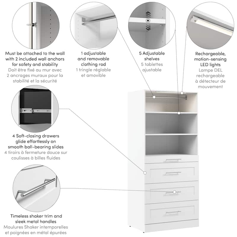 Bestar Florence 36W x 25D Closet System with 4 Drawers, Shaker