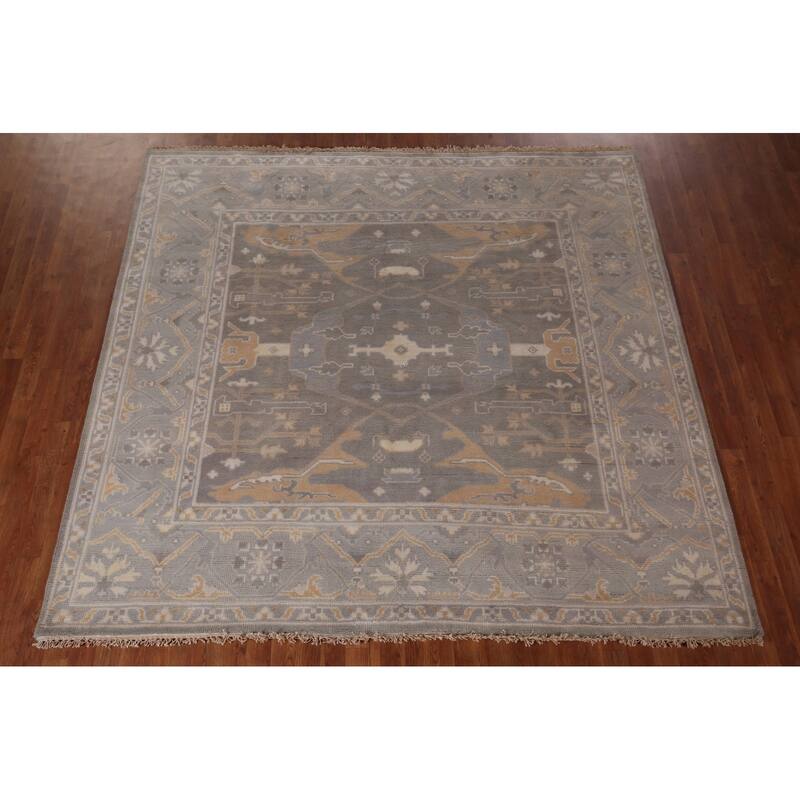All-Over Gray Oushak Indian Square Area Rug Handmade Wool Carpet - 8'0"x 7'8"