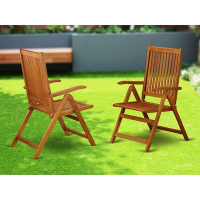 East West Furniture Celina Outdoor Dining Adjustable Arm Chairs - Acacia Wood, Set of 2, Natural Oil