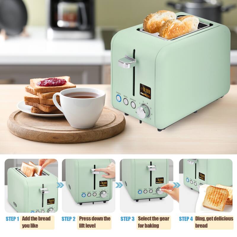 SEEDEEM Toaster 2 Slice, Stainless Steel Toaster with LCD Display