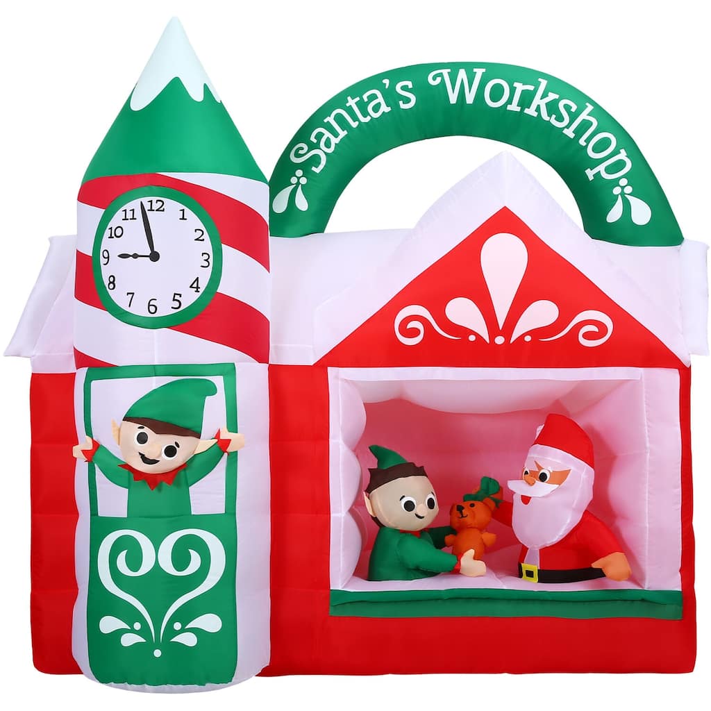 Christmas Time 6-Ft. Wide Pre-Lit Inflatable Santa's Workshop Outdoor Christmas Decoration