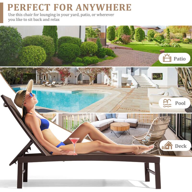 VredHom Outdoor Aluminum Adjustable Chaise Lounge Chairs and Side Table Set - 60.4 in L * 24.6 in W * 16.1/40.8 in H