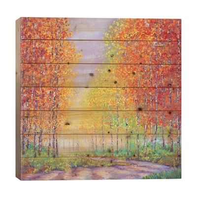 Aspens In Autumn Print On Wood by Kimberly Adams - Multi-Color
