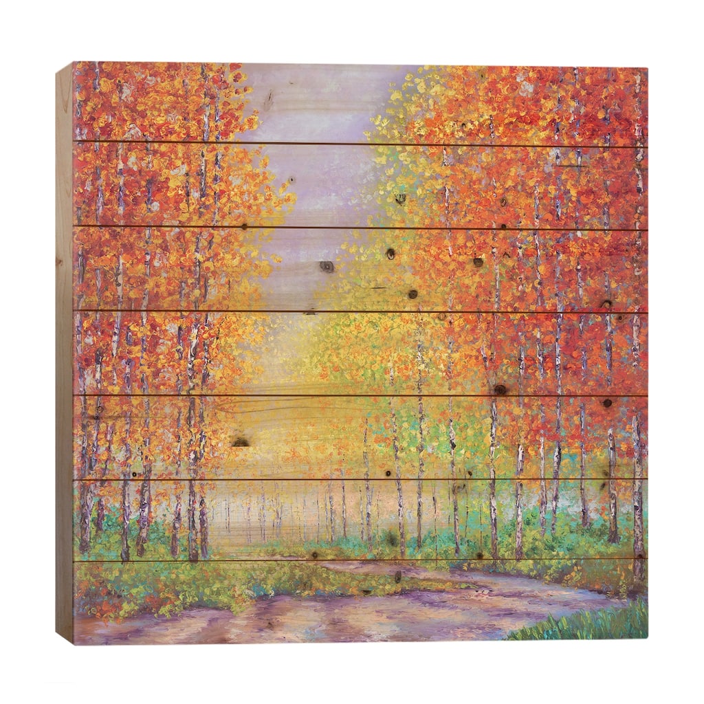 Aspens In Autumn Print On Wood by Kimberly Adams - Multi-Color