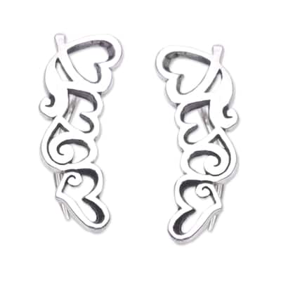 Novica Handmade Climbing Hearts Sterling Silver Ear Climber Earrings