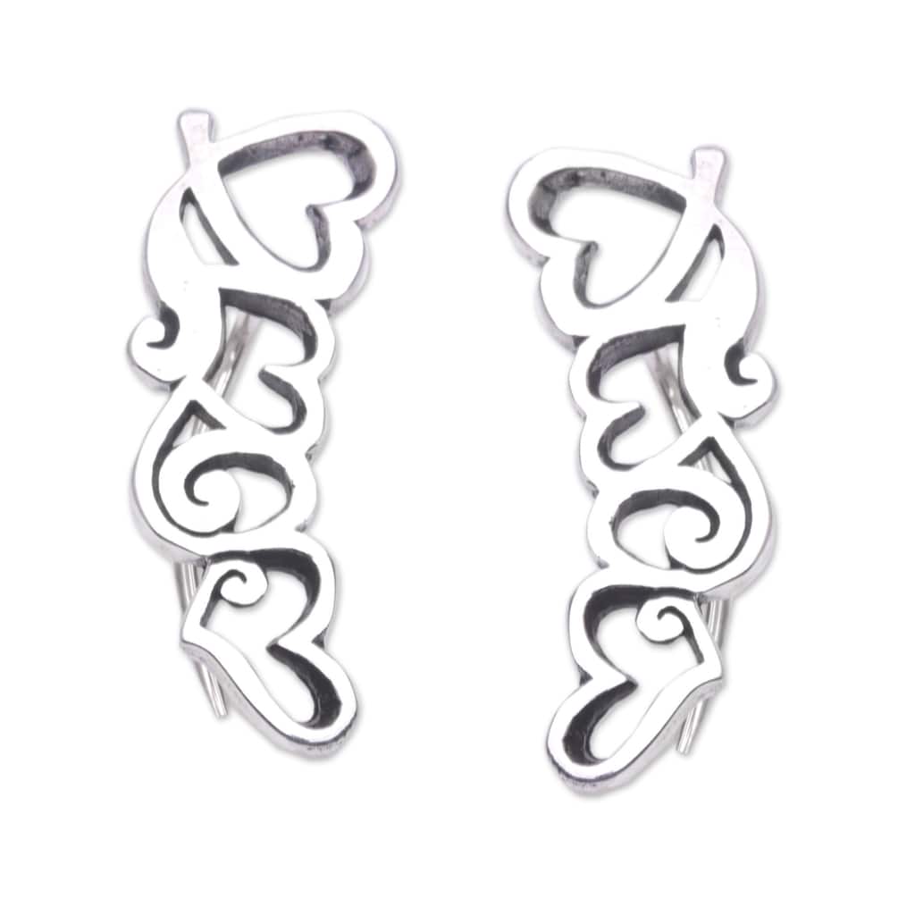Novica Handmade Climbing Hearts Sterling Silver Ear Climber Earrings