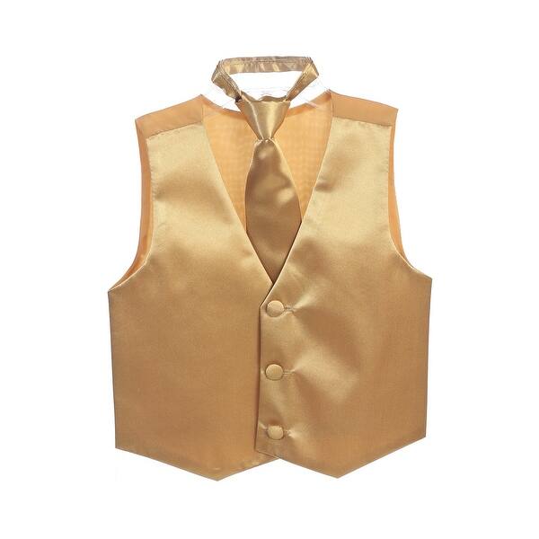 Shop Boys Gold Three Button Satin Vest Tie 2 Pc Set Overstock