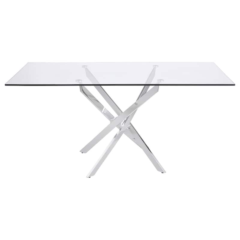 Contemporary Glass Dining Table - Chic Rectangular Table with Chrome Legs - Modern Kitchen Table 66" - 38
