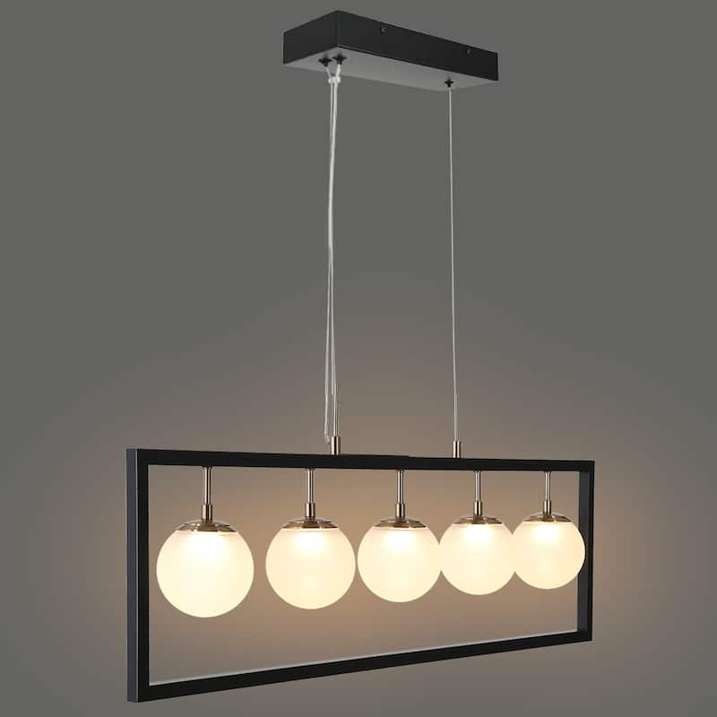 Modern 5-Light Rectangle LED Chandelier Glass Kitchen Island Light for Dining Room - 33.5" L x 4" W x 14" H
